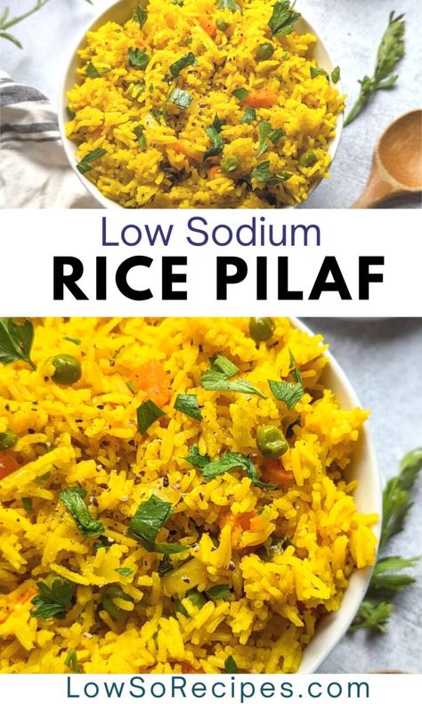 Low Sodium Rice Pilaf Recipe (No Salt Added) - Low So Recipes No Added Salt Recipes, Low Salt Meals Healthy Recipes, Low Sodium Rice Dishes, Low Sodium Chicken And Rice, Low Sodium Rice Recipes, Low Sodium Sauces, No Salt Recipes Meals Easy, Cardiac Recipes, Low Sodium Diet Plan