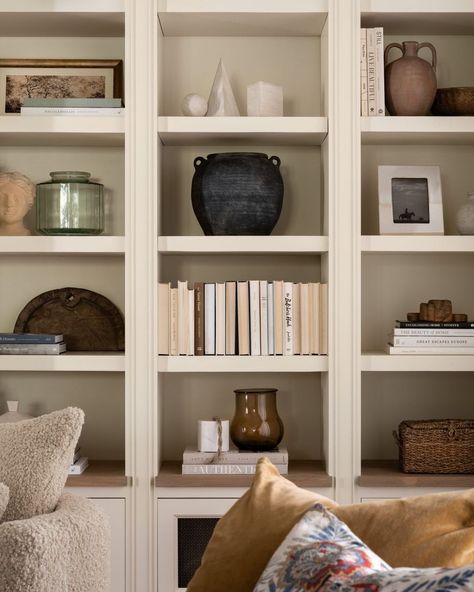 Narrow Built In Shelves, Corner Shelf Styling, Styling Shelves Living Room Built Ins, Faux Built Ins, Lagos Apartment, Styled Bookshelves, Apartment Updates, Marble Door, Bookshelf Inspo