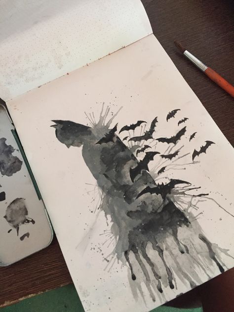 Batman Abstract Art, Batman Art Drawing Pencil, Batman Watercolor Painting, Batman Painting Easy, Batman Sleeve Tattoo, Batman Drawing Sketches, Batman Watercolor, Batman Crafts, Batman Art Drawing