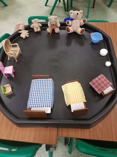 Goldi Locks And The Three Bears, Bears Topic Eyfs, 3 Bears Eyfs Ideas, Goldilocks And The 3 Bears Eyfs, Size Activities Eyfs, Goldilocks And The Three Bears Tuff Tray, Eyfs Goldilocks And The Three Bears, Story Tuff Tray Ideas, Traditional Tales Eyfs