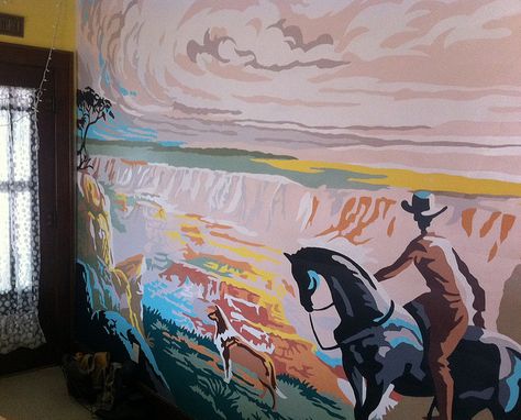 Vintage Western Paint-by-number wall mural Western Mural, Western Kids Rooms, Room Murals, Cowboy Decor, Living Room Vintage, Interior Murals, Kids Room Murals, Interior Wall Paint, Ranch Decor