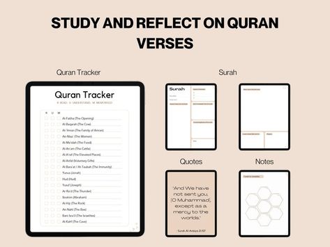 A beautifully designed Quran Journal cover showcasing daily Quran verses, reflection prompts, study tips, and a prayer tracker for personal growth and deepening connection with Islam. Islamic Study, Prayer Tracker, Journal Reflection, At Taubah, Ramadan Quran, Reflection Prompts, Quran Journal, Place Quotes, The Quran