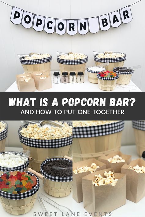 Popcorn Bar Ideas Toppings, Popcorn Bar For Graduation Party, Popcorn Bar Teacher Appreciation, Popcorn Toppings Bar, Popcorn Bar Graduation Party, Popcorn Graduation Party, Popcorn Bar For Wedding, Popcorn Centerpiece Ideas, Popcorn Stand Ideas