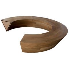 Circular White Oak Round and Round Bench with Hidden Drawer Round Bench Seating, Column Seating, Technology Room, Bent Lamination, Circular Seating, Round Bench, Bench And Storage, Low Console Table, Cowhide Bench