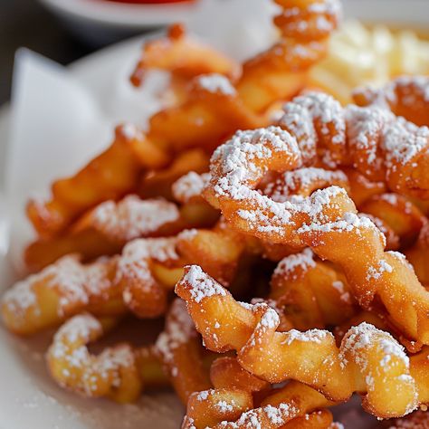 Crispy Funnel Cake Sticks, Funnel Fries Recipe, Funnel Cake Sticks, Funnel Fries, Funnel Cake Bites, Funnel Cake Fries, Buttermilk Pancake Mix, Funnel Cake Recipe, Funnel Cakes