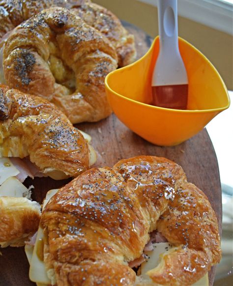 Crescent Sandwiches, Ham And Cheese Croissant, Honey Mustard Glaze, Cheese Croissant, Croissant Sandwich, Brown Sugar Recipes, Ham Glaze, Sunday Dinner, Ham And Cheese