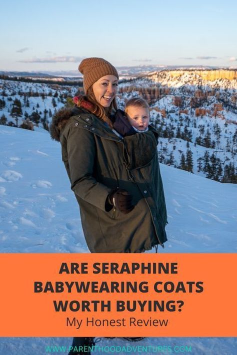 If you are planning a winter holiday with your little one, you might be considering the Seraphine Baby wearing coats. I bought one and took it on a snowy winter trip with my baby, and here's my honest review to help you decide if you really need one. #Seraphine Weekend Getaway Packing List, Baby Winter Wear, Baby Wearing Coat, Baby Wearing Jacket, Maternity Jacket, Camping Packing List, Khaki Coat, Winter Trip, Packing Lists