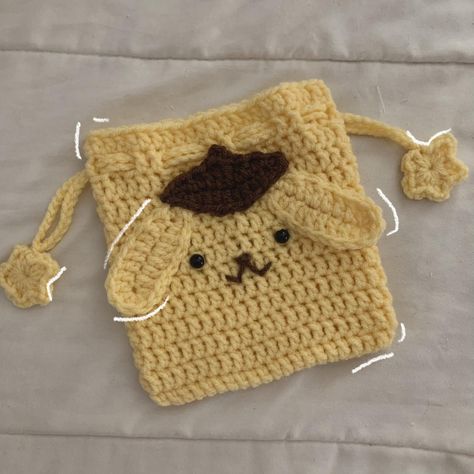 Pompompurin pouch 🌟 ✿ handmade by me ✿ 6”x6” ✿... - Depop Crochet Studio, Crochet Hairband, Crochet Organizer, Crochet Wallet, Car Trip, Crocheted Bags, Easy Crochet Animals, Crochet Fairy, Crochet Bag Pattern Free