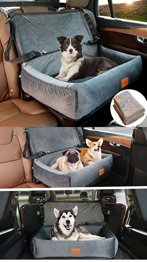 Dog Car Seat for Large Dogs,Car Seat 2 Small Dogs,Dog Car Travel Bed Dog Seat Made, Comfortable and Safe;Multipurpose Design - can be Converted into a Dog Bed or a Dog Sofa Cushion. #amazon #dog #dogcarseat #largedogs #dogprodutcs Dog Car Setup, Dog Car Bed, Car Dog Accessories, Bed Extension For Dog, Diy Dog Seat For Car, Van Vehicles, Traveling With Dogs In Car, Doggie Car Seat, Car Dog Bed Front Seat