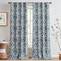 Patterned Curtains, Damask Curtains, Bedroom Blue, Curtains For Bedroom, Country Curtains, Grey Panels, Curtain Texture, Darkening Curtains, Blue Living Room