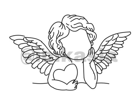 Faceless Angel Tattoo, Angel Outline Tattoo, Minimalist Angel Tattoo, Mum Drawing, Angel Tattoo Stencils, Angel Outline, Baby Angel Tattoo, Tattoo Baby, Mum Tattoo