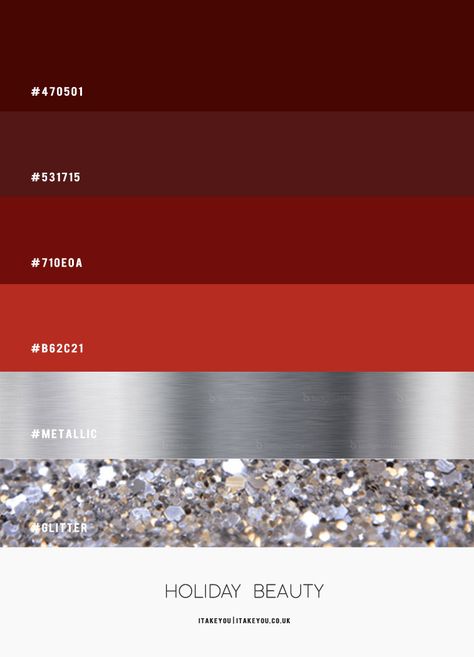 Red and Silver Colour Combo – Red And Glitter Winter Colour Scheme Bordo Color Palette, Red And Silver Color Palette, Metallic Silver Color Palette, What Colors Go With Red, Red Silver Wedding, Red Color Pallets, Winter Colour Palette, Palette Winter, Silver Color Palette