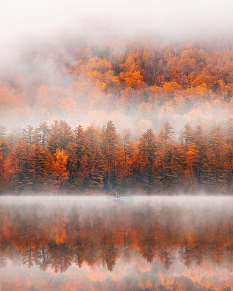 Misty Autumn Morning, Canada Culture, Fall Foliage Photography, Vermont Farms, Fall Tree Painting, On Golden Pond, Vermont Fall, Fall Things, Misty Morning