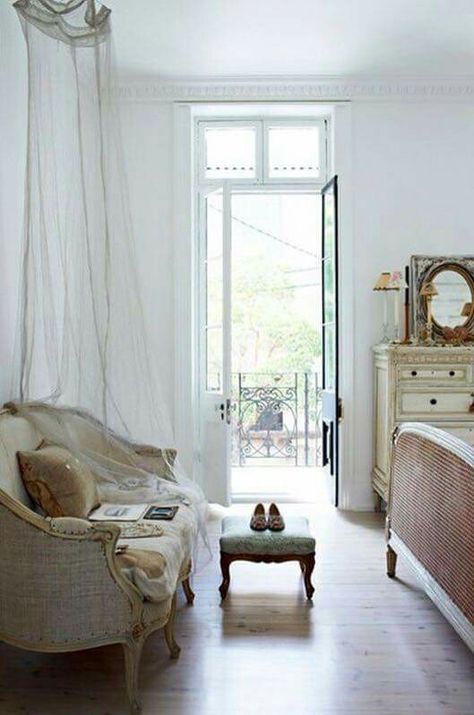 From the Romantic French Chateau Bedroom With Sitting Area, Wooden Floors, Dreamy Bedrooms, Design Del Prodotto, French Decor, White Decor, Beautiful Bedrooms, Cheap Home Decor, My New Room