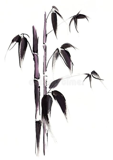 Bamboo Illustration, Japanese Ink Painting, Bamboo Tattoo, Forest Drawing, Sumi E Painting, Chinese Art Painting, Bamboo Art, Leaves Illustration, Chinese Brush Painting