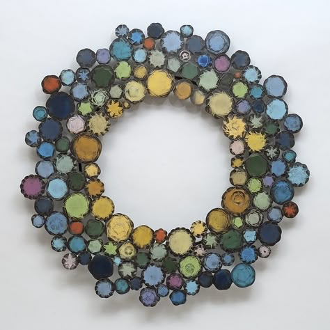 Mandala by Susan Madacsi (Metal Wall Sculpture) | Artful Home Wood Circle Wall Art, Bottle Cap Wreath, Organic Patterns In Nature, Beads Artwork, Circle Abstract Art, Polymer Clay Wall Art, Mosaic Circles, Cork Pin Board, Unique Metal Wall Art