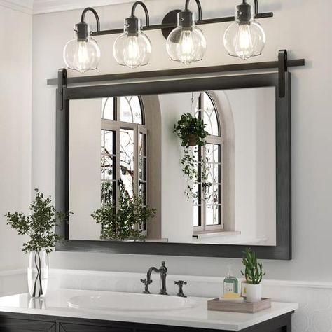 Modern Wall Mirrors, Rectangular Mirror with Wood Framed, Bathroom Mirror Barn Mirror Barn Door Mirror with Multi Size - On Sale - Bed Bath & Beyond - 38287704 Black Bathroom Mirror Ideas, Bathroom Vanity Mirror Size Guide, Barn Door Mirror, Wood Framed Mirrors, Wood Framed Bathroom Mirrors, Hallway Farmhouse, Barn Mirror, Mirrors Wood, Mirror Barn Door