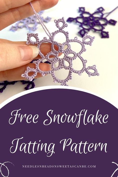 There are different shuttle tatting patterns out there. And here is my very first tatting pattern, a snowflake ornament. How To Do Tatting Tutorials, Tatting Lace Pattern Free, Tatted Snowflakes, Needle Tatting Tutorial, Tatting Bracelet, Tatting Ideas, Needlework Ideas, Tatting Patterns Free, Needle Tatting Patterns