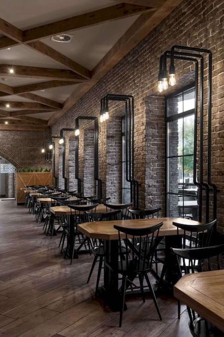 15 Restaurant Design Tips to Attract More Customers | GloriaFood Futuristic Architecture Interior, Industrial Restaurant, Bar Interior Design, Coffee Shops Interior, Bar Interior, Coffee Shop Design, Brick Walls, Bar Design Restaurant, Restaurant Ideas