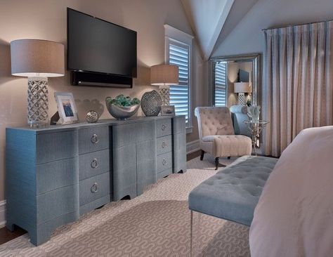 Mounted Tv In Bedroom, Bedroom Furniture Placement, Bedroom Dresser Styling, Dresser Styling, Dresser With Tv, Flat Screen Tv, Tv In Bedroom, Furniture Placement, Coastal Bedrooms