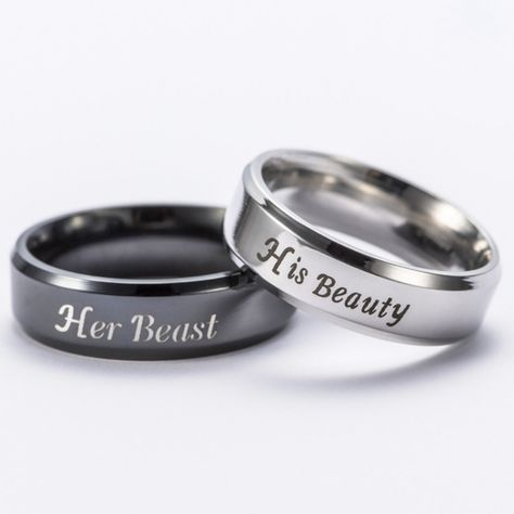 Her Ring - "His Beauty", Silver Color, Size 6 His Ring - "Her Beast", Black, Size 9 Stainless Steel Originally Purchased Online From China. New, Never Worn. Will Be Packaged In Black Velvet Jewelry Boxes. Wedding Rings For Husband Snd Wife, Couple Wedding Rings Black And White, Matching Couples Tattoos, Horse Lover Gifts, Rings Matching, Matching Couple Rings, Design Gift Ideas, Tattoos Matching, Couples Jewelry