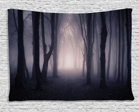 Dark Tapestry Forest Farm House Decor by Ambesonne, Path Through Deep Forest with Fog Creepy Twisted Branches Trees Picture, Bedroom Living Room Dorm Wall Hanging, 80 X 60 Inches, Purple Dark Grey ** Learn more by visiting the image link-affiliate link. #Tapestries Dark Tapestry, Twisted Branches, Picture Bedroom, Forest Farm, Forest Bedroom, Home Forest, Large Wall Clocks, Haunted Forest, Forest Tapestry