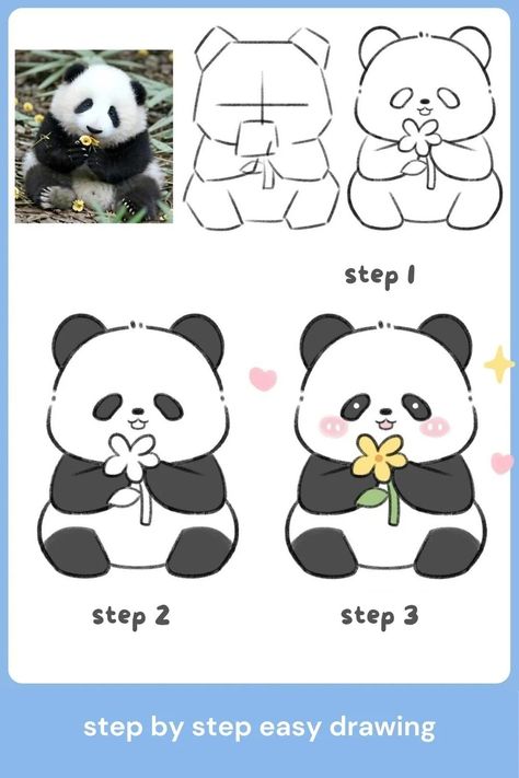 how to draw a panda step by step – BUJO ART Chibi Panda Drawing, How To Draw Panda, Panda Drawing Easy, Draw A Panda, Panda Sketch, Chibi Panda, Crayola Air Dry Clay, Bujo Art, Panda Drawing