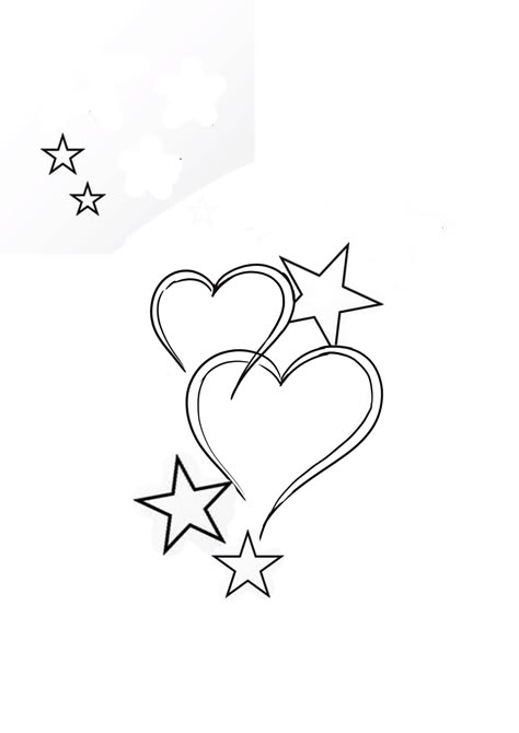 Four Star Tattoo, Delicate Arm Band Tattoos For Women, Multiple Hearts Tattoo, Heart And Stars Tattoo, Hearts And Stars Tattoo, Star And Heart Tattoo, Heart And Star Tattoo, Heart Clock Tattoo Design, Heart Tattoo Stencil