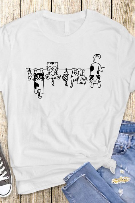 Cute Cats Hanging T-shirt, Cat Lover Tee, Funny Cat Tee, Women Shirt, Animal Shirt, Kitty Tee, Pet lover Tee, Cute animals, Gift for Him Animal T Shirts, Cat Tshirt Design Ideas, Cool Tshirt Designs Women, Cat T Shirt Design, Animal Shirt Design, Cat Tshirt Design, Tshirt Style Outfit, Women Tshirt Design, Cute Tshirt Designs