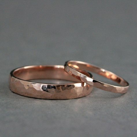 14k rose gold hammered band $100+ Hammered Rose Gold Ring, Hammered Rose Gold Wedding Band, His And Her Wedding Rings, Wedding Rings Sets His And Hers, Hammered Wedding Bands, Rustic Ring, Engagement Rings Couple, Handmade Wedding Rings, Rustic Rings