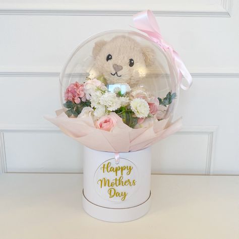 Teddy Bear Balloon Bouquet, Bobo Balloons With Flowers, Teddy Inside Balloon, Mother’s Day Balloon And Flowers, Mother’s Day Small Balloon Bouquet, Mother’s Day Stuffed Balloons, Happy Mother’s Day Bobo Balloons, Balloon Bouquet Diy, Soft Teddy