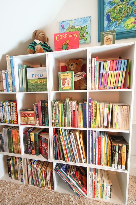 Childrens' Closet Library with Secret Pass Through | Pretty Handy Girl Bookshelf Closet Ideas For Kids, Baby Library, Closet Library Ideas, Toddler Library Corner, Kids Home Library, Kids Book Loft, Closet Book Nook Kids, Closet Library, Book Shelf Nursery Pottery Barn Kids