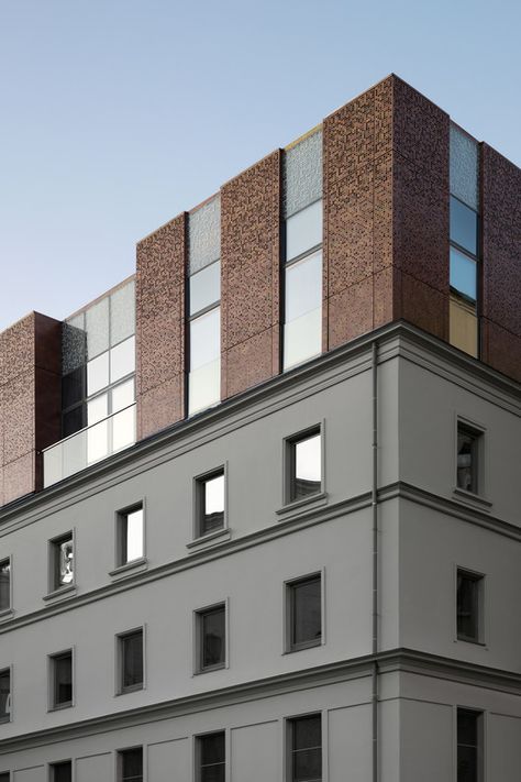 Gallery of Sovremennik Residential Building Extension / Al Studio - 2 Old Building Renovation, Building Extension, Building An Addition, Renovation Architecture, Roof Extension, Building Renovation, Apartment Architecture, Brick Facade, Adaptive Reuse