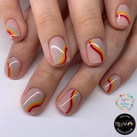 Rainbow Fall Nails, Muted Rainbow Nails, Boho Rainbow Nails, S Waves, Turkey Nails, Muted Rainbow, Neutral Rainbow, Rainbow Falls, S Wave