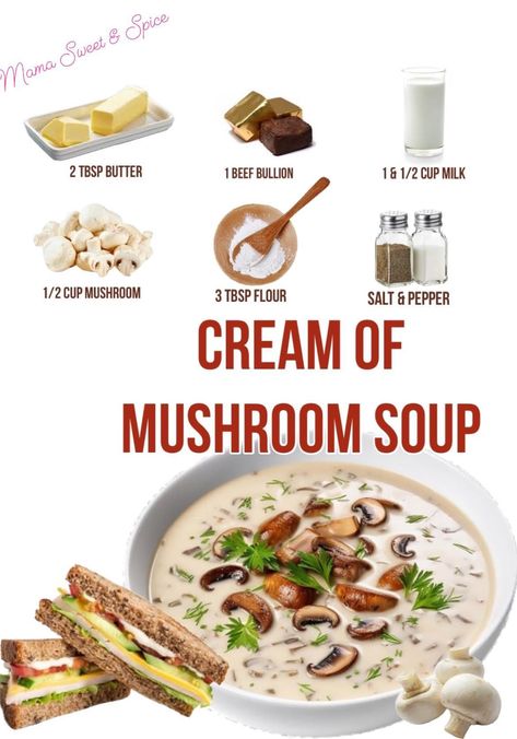 Easy Mushroom Soup, Homemade Cream Of Mushroom Soup, Homemade Cream Of Mushroom, Savory Cheesecake, Easy Homemade Granola, Grilled Sandwiches, Mushroom Soup Recipe, Granola Recipe Homemade, Creamy Mushroom Soup