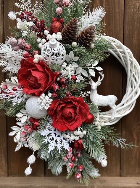 Bathroom Design Farmhouse, Boho Bathroom Design, Vintage Bedroom Design, Crocheted Gnomes, Bedroom Design Boho, Christmas Deer Decorations, Christmas Wreath Craft, Winter Wreath Diy, Farmhouse Bathroom Design