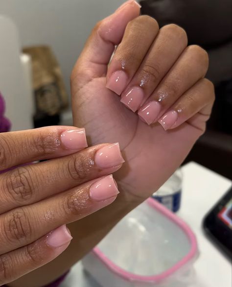 Short Square Natural Nail Ideas, Natural Color Acrylic Nails Short, Cute Natural Acrylic Nails, Birthday Nails And Toes Set, Short Simple Square Nails, Nude Pink Short Nails, Plain Short Nails, Short Natural Acrylic Nails, Black French Tip Nail