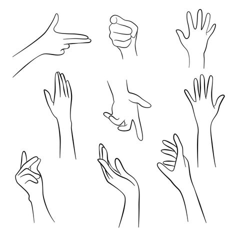 Hands set elements pose. Make a symbolic gesture gun, spread out hand, point, flick your finger, giving blessing. Vector illustration. Pose Drawing Reference, Illustrator Design Tutorial, Sketch Poses, Pointing Hand, Hand Drawing Reference, Illustrator Design, 2d Animation, Hand Drawing, Drawing Reference Poses