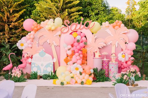 Tropical Theme 1st Birthday Party, Summer Pool Party Backdrop, Flamingo Birthday Decor, Summer Birthday Party Decor, Kids Flamingo Birthday Party, Flamingo Themed Party Backdrop, Flamingo Decorations Party, California Dreaming Party Theme, Hawaii Theme Party Decorations