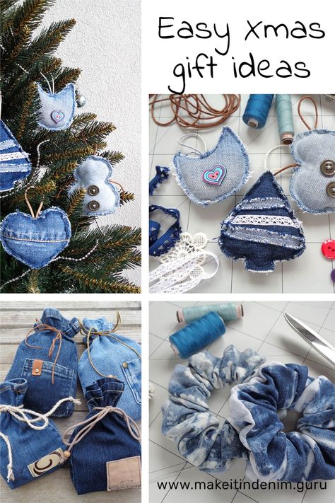 Denim Ornaments, Jean Crafts Ideas, Kersfees Idees, Denim Sewing, Denim Wreaths, Upcycled Denim Diy, Diy Jeans Crafts, Stockings Diy, Denim Christmas