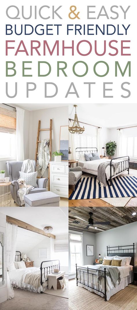 Quick and Easy Budget Friendly Farmhouse Bedroom Updates.  Want to change up your Farmhouse Bedroom Decor without a big budget?  Well we have tons of ideas for you today... come and visit us at TheCottageMarket.com and have fun!  #FarmhouseDIY #DIYFarmhouse #QuickandEasyFarmhouseDecor #FarmhouseBedroomUpdates #BedroomUpdates #QuickandEasyBudgeFriendlyFarmhouseBedroomUpdates #Bedroomakeovers #FarmhouseBedroomMakeovers #Makeovers #BedroomFacelifts Modern Farmhouse Bedroom, Easy Budget, Bedroom Updates, Budget Bedroom, Farmhouse Bedding, Simple Budget, Farmhouse Bedroom Decor, Bedroom Refresh, Farmhouse Bedroom