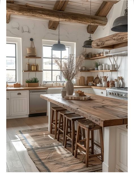 Country Style Kitchen Decor, Country Modern Kitchen Farmhouse Style, Quaint Farmhouse Interior, Kitchen Ideas Country Style, Country Kitchen Island Ideas, Barn Kitchen Farmhouse Style, Country Style Kitchen Farmhouse, Country House Decor Kitchen, Country Kitchen Designs Farmhouse Style