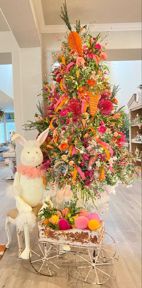 Easter Hunt Decoration Ideas, April Tree Decorating Ideas, Easter Tree Topper Ideas, Easter Staircase Decor, Spring Tree Ideas, Glitterville Easter, 2024 Easter Trends, Easter Trees Ideas, Easter Decorations Wreaths & Garlands