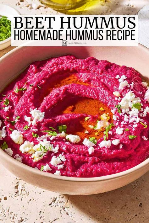 Make bright red beet hummus from scratch with this easy beet hummus recipe, with chickpeas, roasted beet, tahini, cumin, and fresh lemon. Wishbone Kitchen, Creamy Hummus Recipe, Beet Hummus Recipe, Roasted Beet Hummus, Homemade Pita Chips, Fall Appetizer, Delicious Dips Recipes, Beet Hummus, Vegan Roast