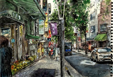 Tokyo Poster, City Sketches, Street Illustration, Japan Watercolor, Eiffel Tower Wall Art, Tokyo Print, Marker Painting, Greece Painting, Japan Poster