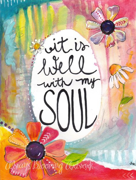 "It is Well with my Soul" This is an art print on high-quality, fine art, matte paper that is printed in-house with our professional inkjet printer. Your print will be borderless and have a genuine signature added before each sale. 3 different size prints are available: 5x7 inches 8.5x11 inches 11x14 inches Art prints ship free within the United States. >>Also looks great framed! *This is the first art print I ever released for my art business! The original piece was created with love using call Watermark Pictures, Hymn Wall Art, Bethany Joy, Joy Art, It Is Well With My Soul, Verse Art, Bible Verse Art, Bible Art Journaling, Scripture Art