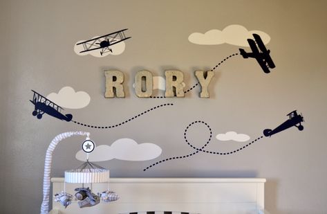 Airplane Nursery Theme, Airplane Nursery Boy, Baby Boy Nursery Room Ideas, Airplane Boys Room, Plane Nursery, Aviation Nursery, Nursery Room Ideas, Airplane Nursery, Baby Room Neutral