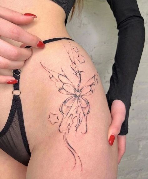 Blitz Tattoo, Waist Tattoos, Small Pretty Tattoos, Thigh Tattoos Women, Cute Tattoos For Women, Discreet Tattoos, Dainty Tattoos, Elegant Tattoos, Hip Tattoo