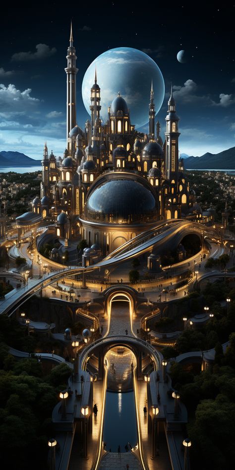 Sci Fi Future City, Sci Fi Palace, Fantasy Future City, Futuristic Palace, Modern Fantasy City, Arcane City, Futuristic City Utopia, Utopian City, Fantasy Palace