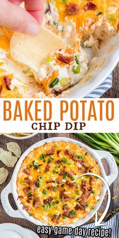 Yummy Chip Dip Recipes, Loaded Potato Chip Dip, Baked Chip Dip, Best Easy Dips For Parties, Cheesy Chip Dip, Game Day Dip Recipes, Spring Dip Recipe, Dipsmas Recipes, Potato Themed Party